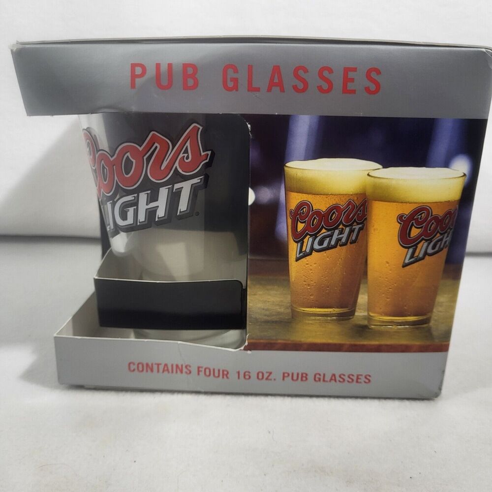 Coors Light 16oz Beer Clear Beverage Pub Glasses Set Of 4 New